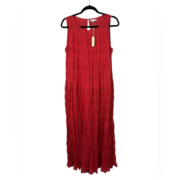 Max Studio NWT Red Coral Long Sleeveless Gauze Tiered Cotton Midi Maxi Dress XS - Picture 1 of 8